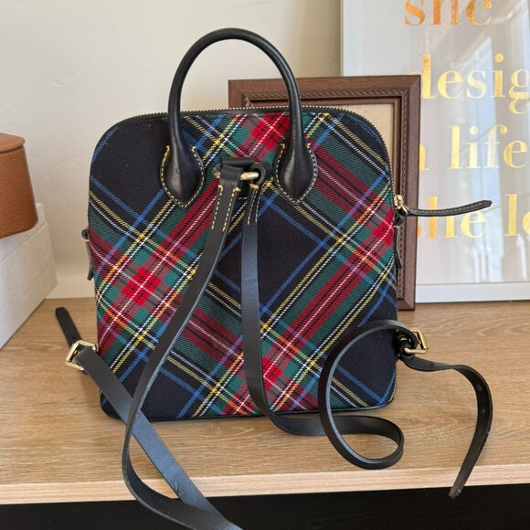 Dooney & Bourke Black Red & Green Tartan Plaid Backpack Bag